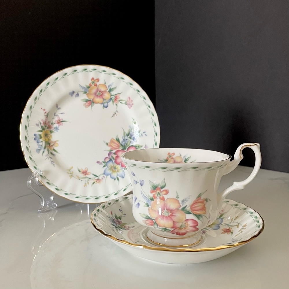 SET of 3 Pieces - Constance Bread Plate, Cup & Saucer by Royal Albert
